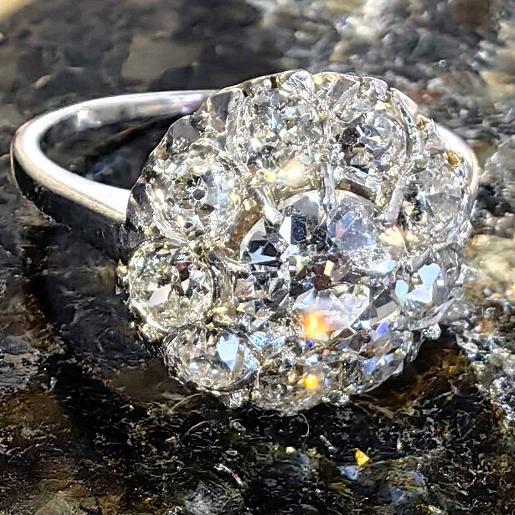 Antique 1.90ct Diamond Cluster Ring: 14K White Gold Art Deco Engagement