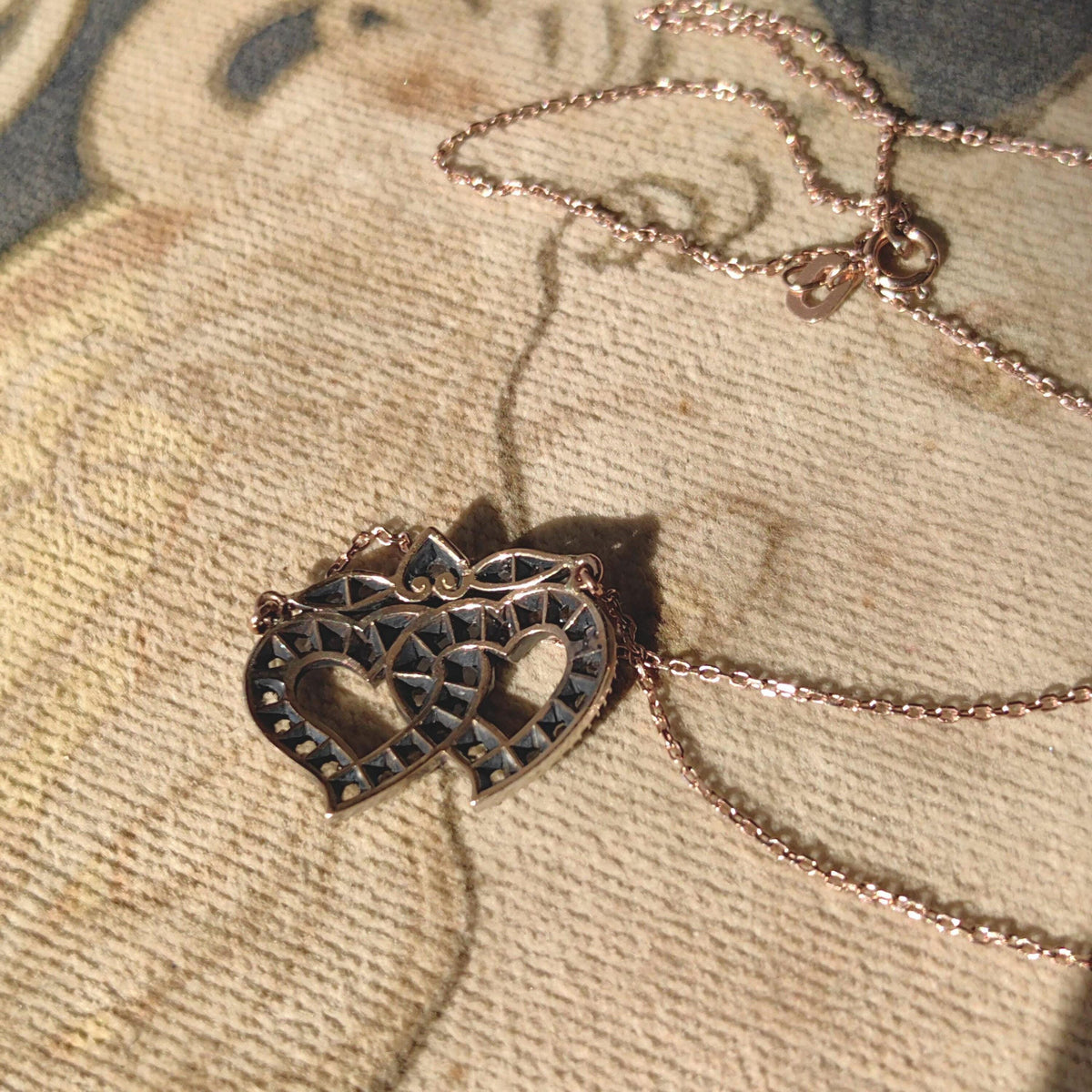 Antique Rose cut Natural Diamond Heart Shaped Love Romantic Pendant Necklace  14k Solid Yellow Gold & Silver Elegant Necklace