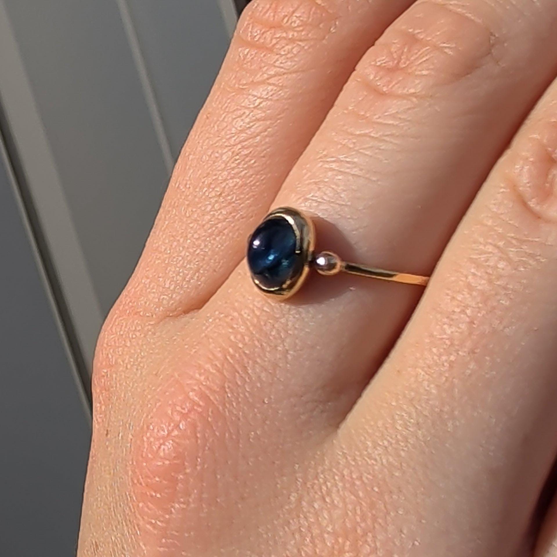 1920s Art Deco Antique Vintage Blue Natural Cabochon Sapphire Solid Yellow Gold Dainty Ring Sapphire Engagement Ring Gift for Her Present