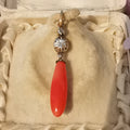Victorian Red Mediterranean Natural Coral Diamond Pendant 14k Solid Yellow Rose Gold & Silver Antique 1880s Drop Dangle Pendant Charm