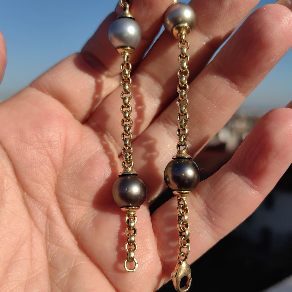 1940s Natural Pearl Solid Hallmarked 18k Gold Beaded Chain Bracelet, Antique Vintage Delicate Dainty Chain Bracelet, Gift for Her