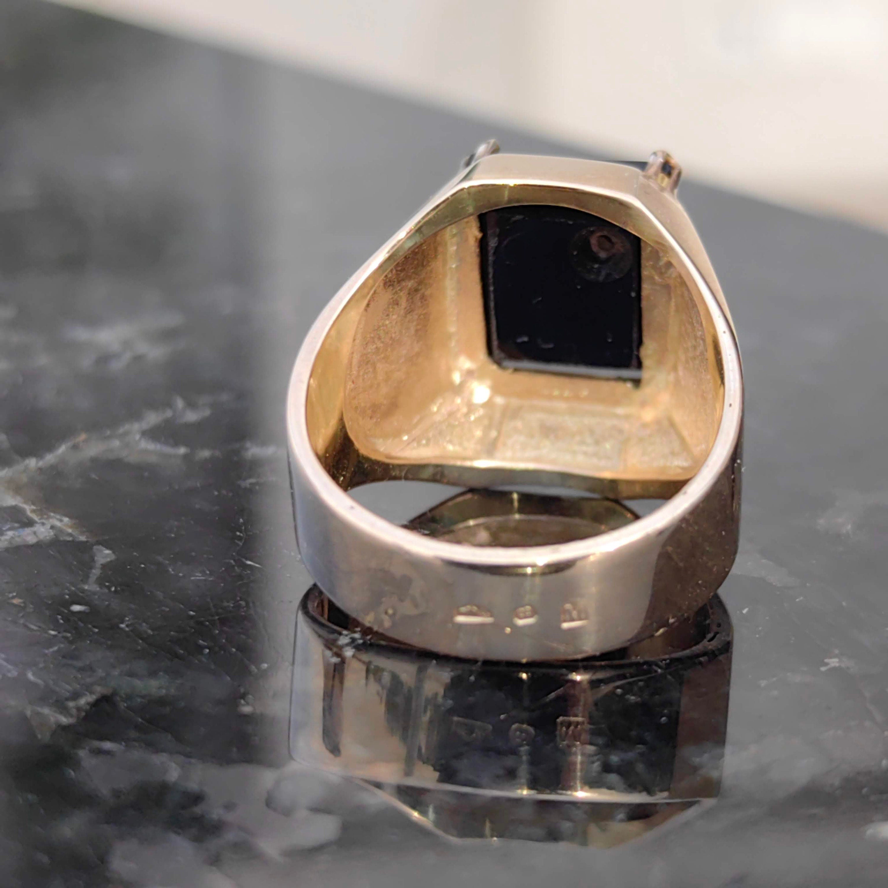 Art Deco 14k Gold Onyx Ring: Vintage Spade Statement Ring