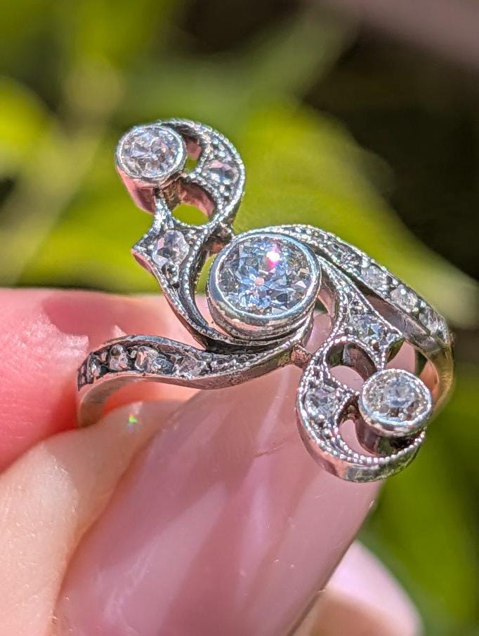 Antique 1900s Floral Diamond Engagement Ring, France, 18k Gold, Old  European Cut Flower Ring, Vintage Heirloom Proposal Ring US size 5