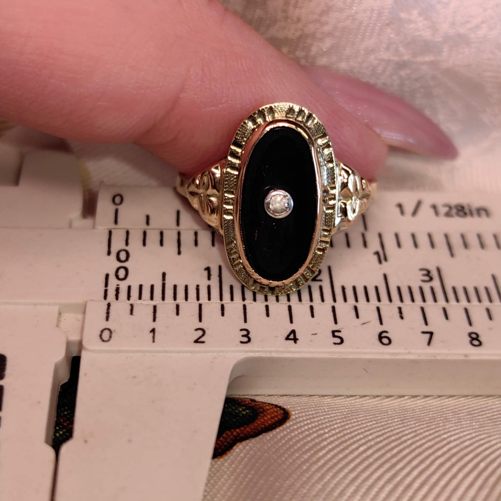 Art Deco 1920s Onyx Diamond Ring 14k Solid Yellow Gold Old European Cut Antique Black Onyx Statement Vintage Ring Gift for Her Estate Jewels