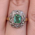 Antique 14k Solid Yellow Gold Natural Green Emerald Diamond 1900s Victorian Elegant Vintage Statement Ring Gift for Her