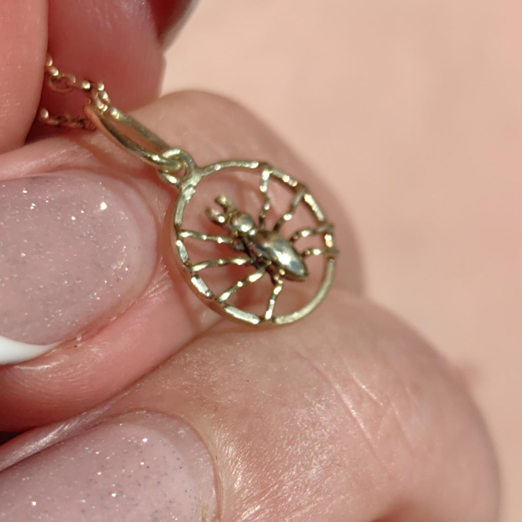 14K Solid Yellow rose Champagne Gold Art Nouveau 1900s Spider Necklace Pendant Antique Vintage Insect Bracelet Charm Gift for Her