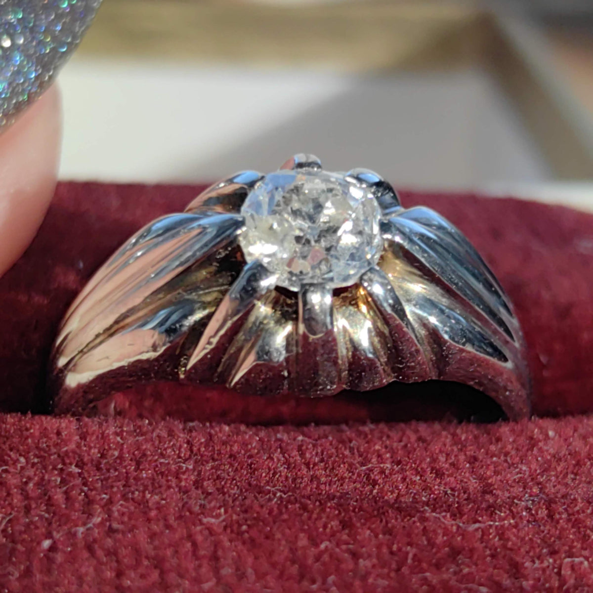 Natural Old Cut Diamond 18k Solid White Gold Art Deco 1930s Antique Elegant Unisex Chevalier Statement Ring Gift Present