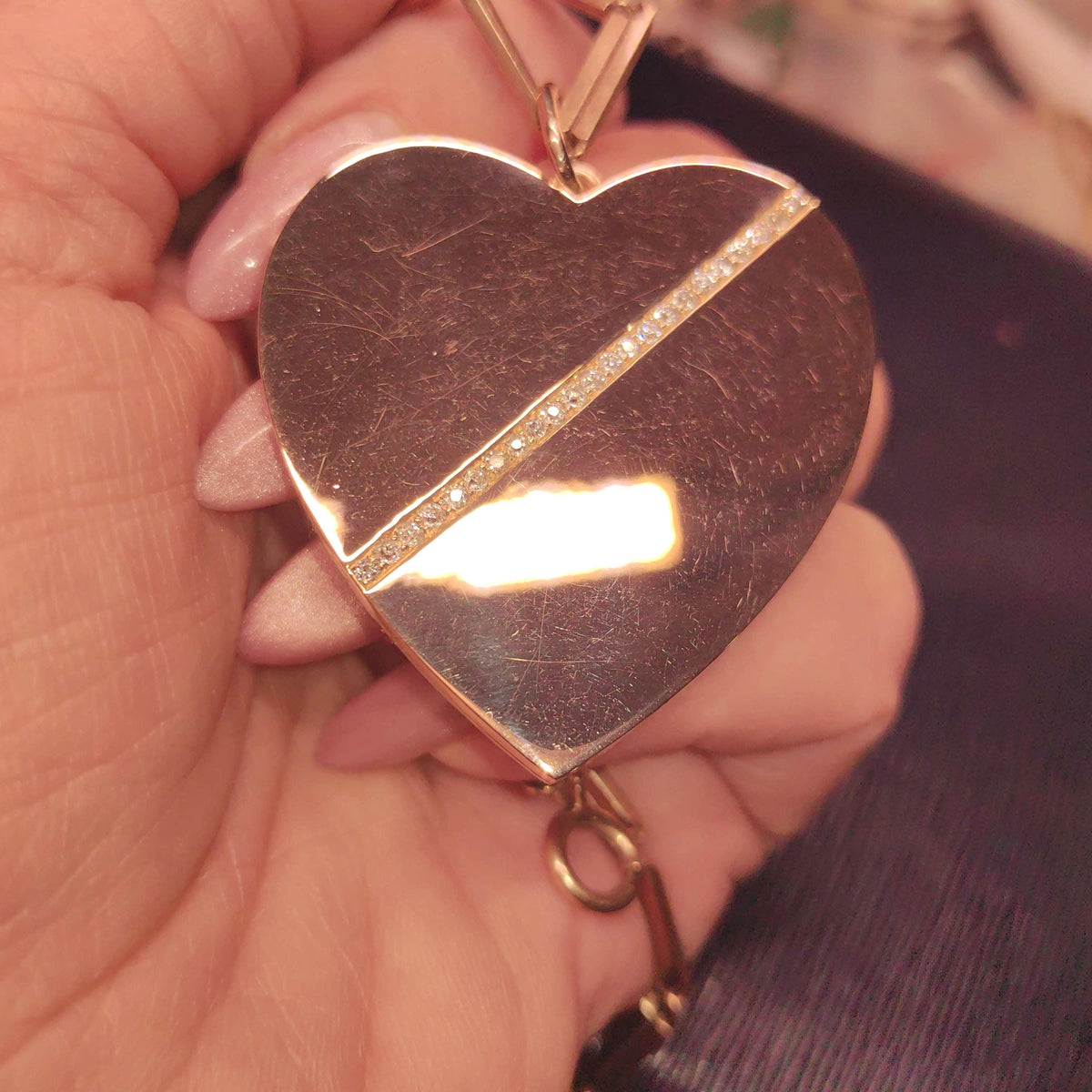 Diamond Heart Locked Pendant Solid 14k Gold Large Geometric Statement Jewelry