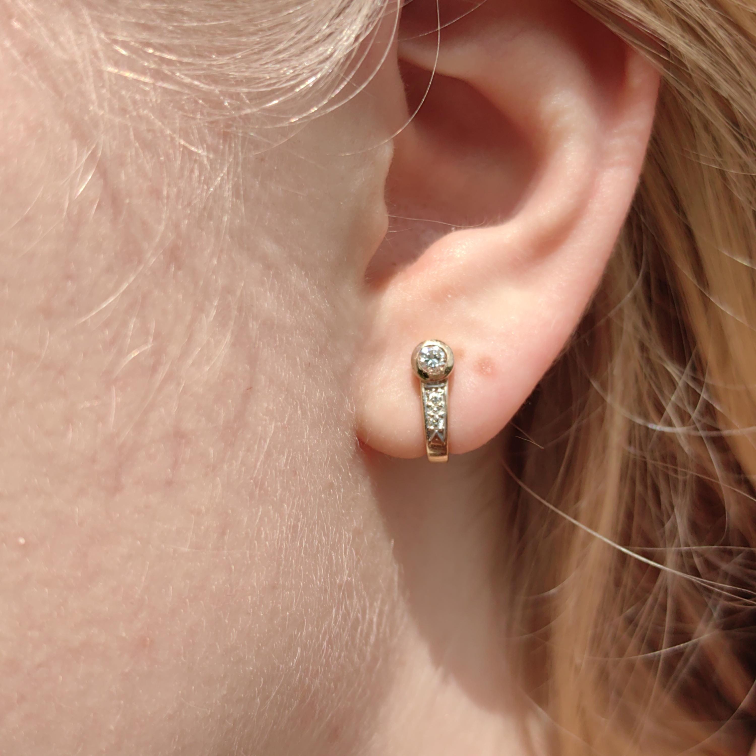 Natural Diamond Stud Earrings 14k Solid  Yellow Gold Geometric Vintage Push Back Closure Dainty Elegant Gift for Her Present