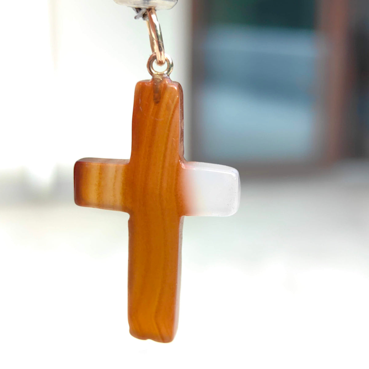 Art Deco 1920s Vintage Solid 14k Solid Yellow Gold Natural Orange Corniole Agate Christian Catholic Cross Pendant Gift Present