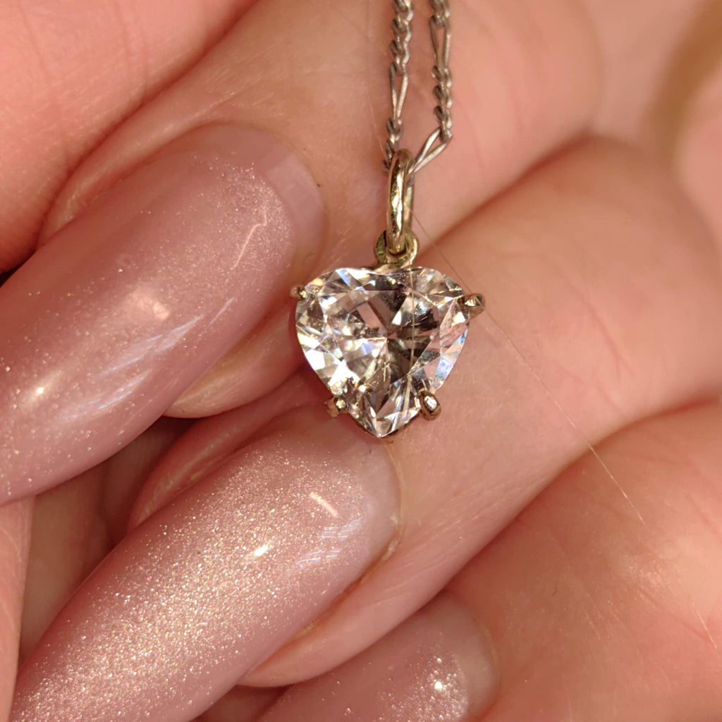 18k Solid White Gold Heart Shaped Necklace Pendant Crystal Cubic Zirconia Bracelet Love Charm Elegant Gift for Her Vintage Dangle