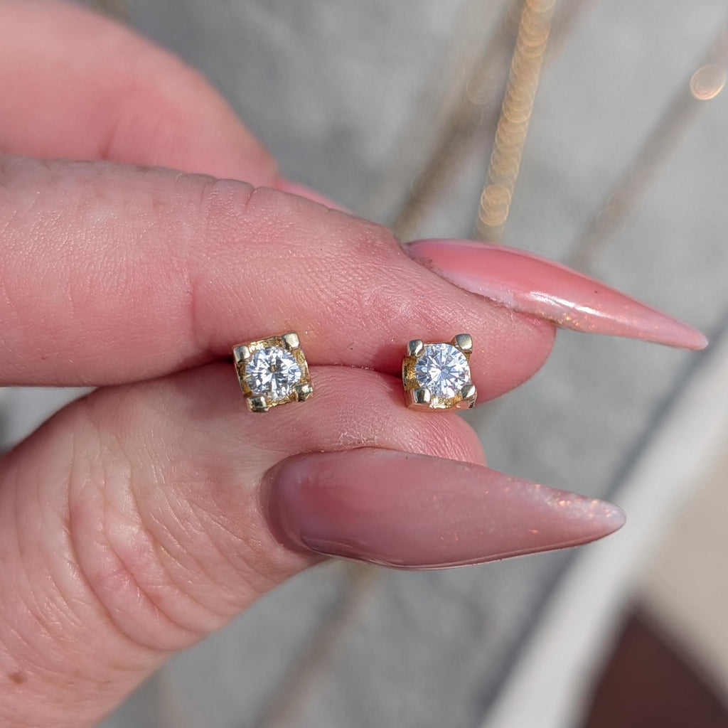 0.50ctw Studs Vintage 14k Solid yellow Gold Natural Diamond  Earrings Brilliant Cut  F VS-SI Solitaire Push Back 1980s Gift Gold Poussettes