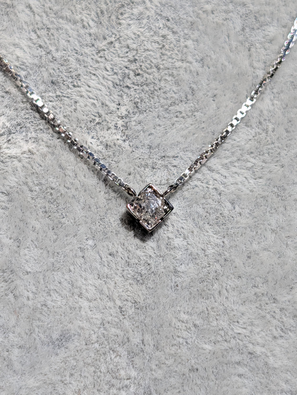 Vintage 14k and 18k White Gold Diamond Pendant Necklace, 1950s Solitaire Old European Cut Pendant, Dainty Elegant Classic Gift for Her