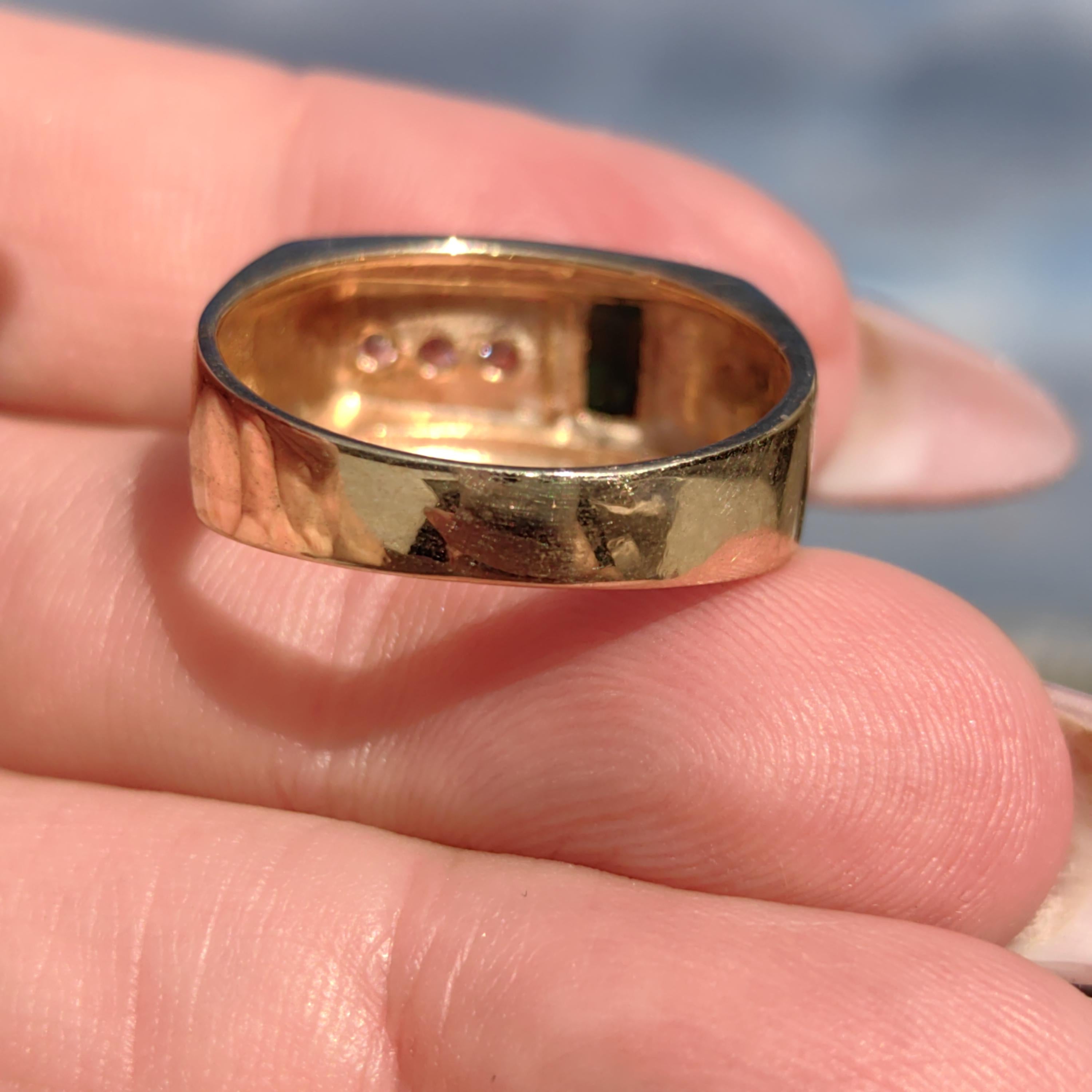 14k Yellow Gold Emerald & Diamond Ring: 1980s Geometric Statement