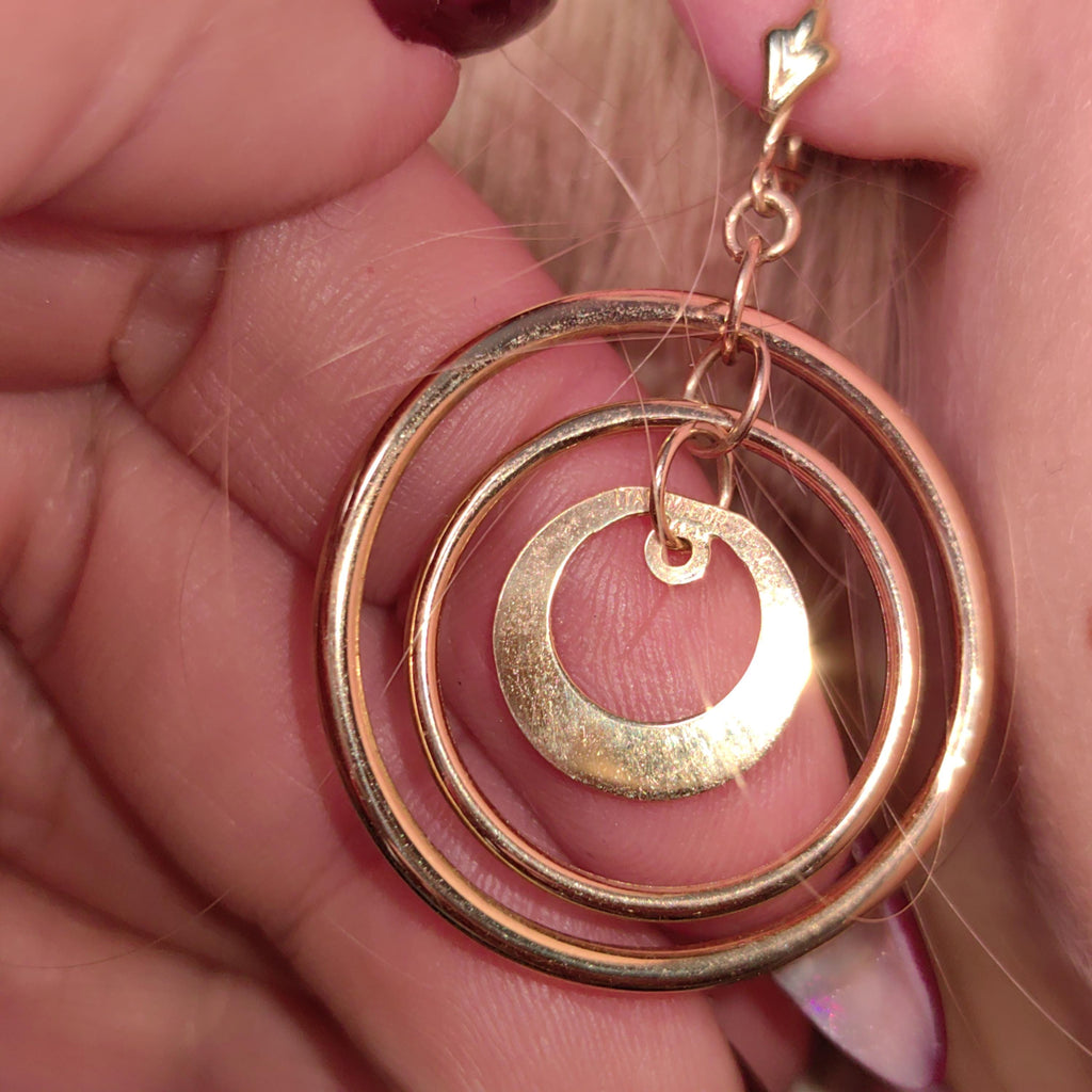 14k Yellow Gold Italy Round Dangle Drop Large Circle Hoop Gipsy Earrings Handmade Gift for Her Present