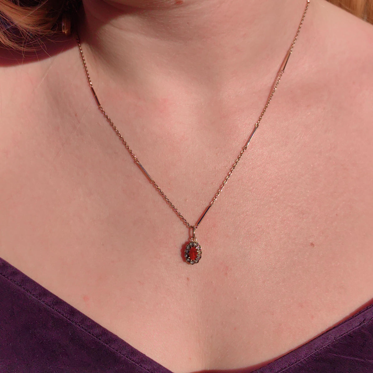 Victorian Fire Opal Pendant: 14k Yellow & Rose Gold Diamond Charm