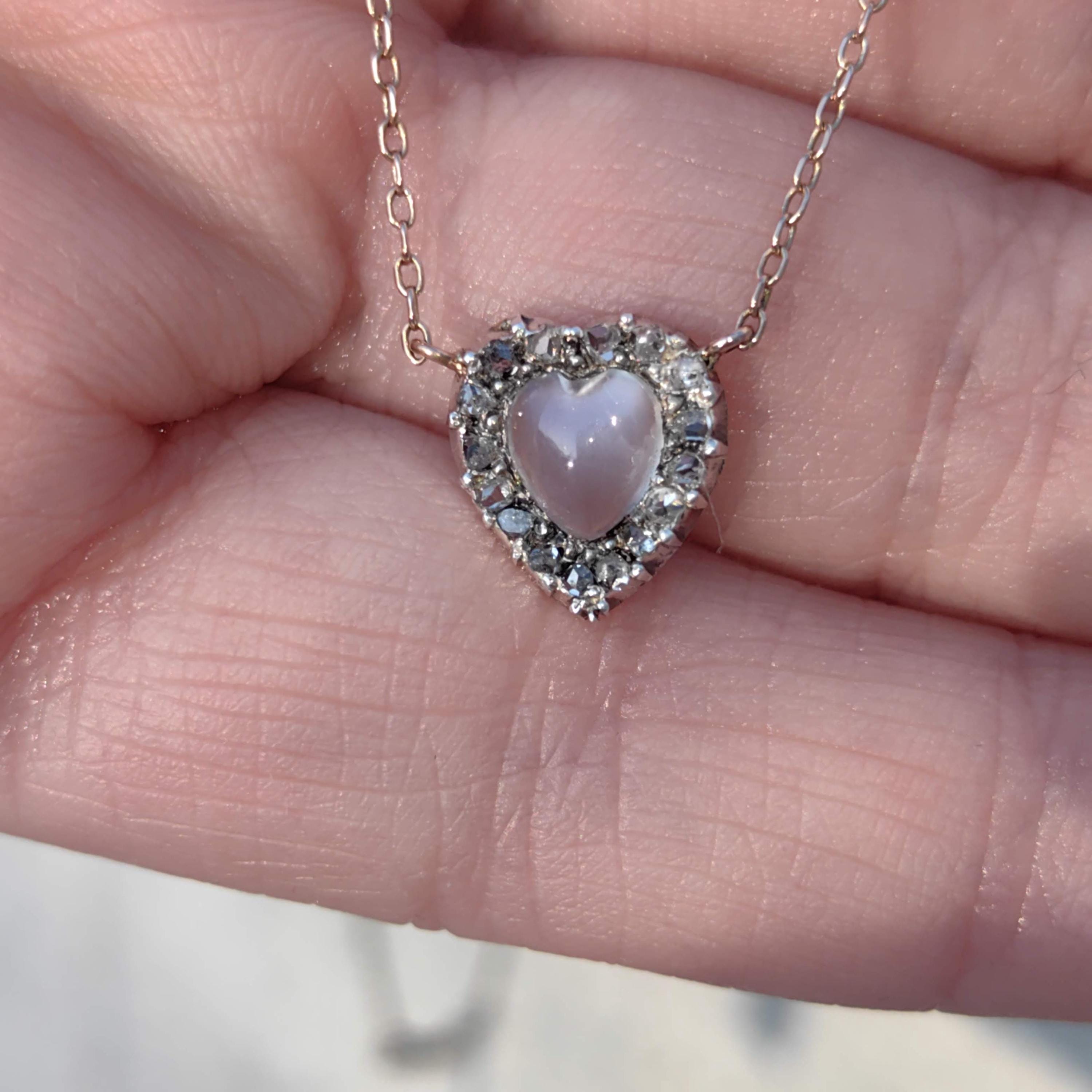 Victorian Diamond Moonstone Heart Pendant 14k Solid Yellow Gold with Chain Vintage Dainty wedding Elegant Love Jewelry Valentines Gift
