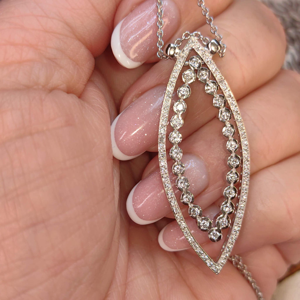 1.5ct Diamond 14K White Gold Necklace: Vintage Pavé Pendant