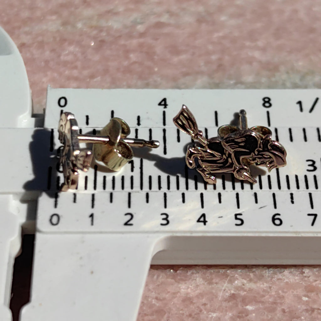 14k Gold Witch Broom Earrings: Antique Mystical Studs