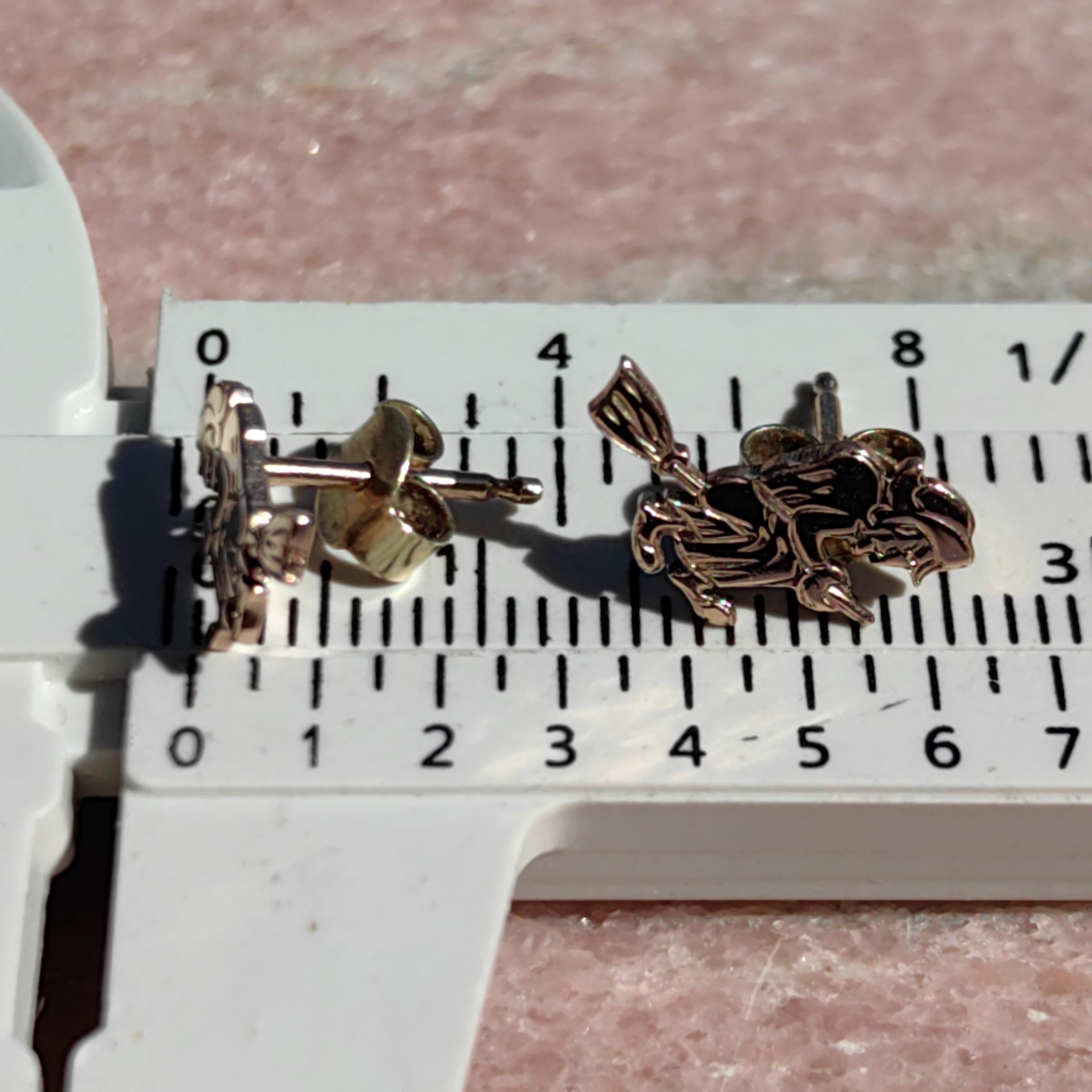 14k Gold Witch Broom Earrings: Antique Mystical Studs