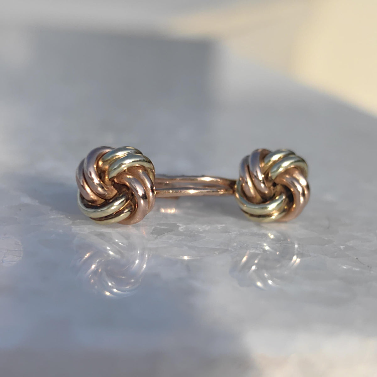 Vintage 14K Gold Love Knot Earrings: Tri-Color Lever Back Sleepers