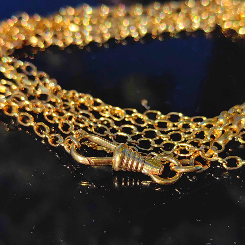 Vintage Gold Plated Long Chain: Handmade Dog Clip Closure