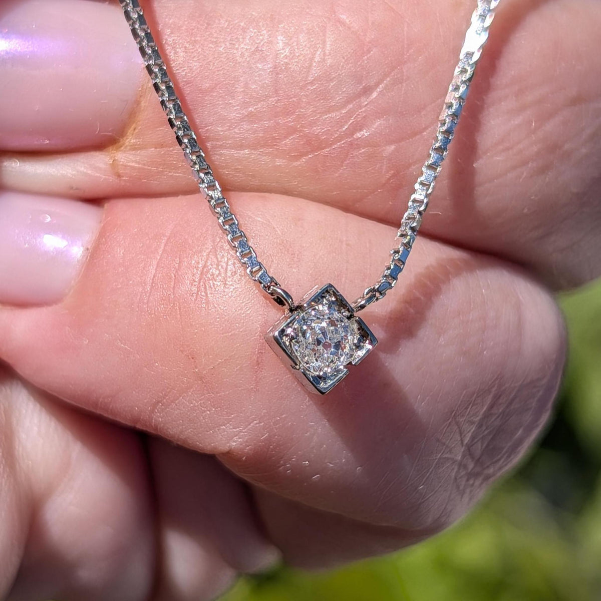 Vintage 14k and 18k White Gold Diamond Pendant Necklace, 1950s Solitaire Old European Cut Pendant, Dainty Elegant Classic Gift for Her