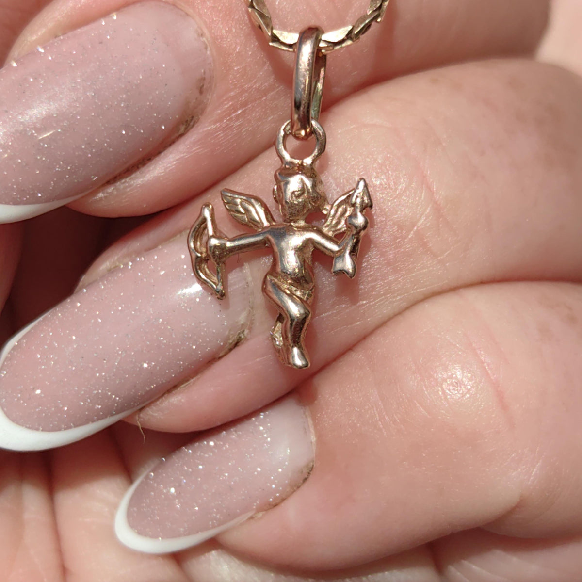14k Solid Yellow Gold Cherub Pendant Vintage Cupid Cute Angel Love Charm for Bracelet or Necklace Gift for Her Present