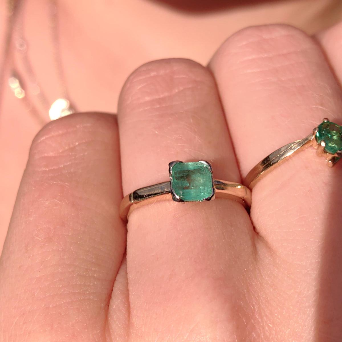 Vintage Antique Natural Amazing Green Mint square Emerald Hallmarked 14k Solid Yellow Gold Band Ring Solitaire Engagement Ring Gift for Her
