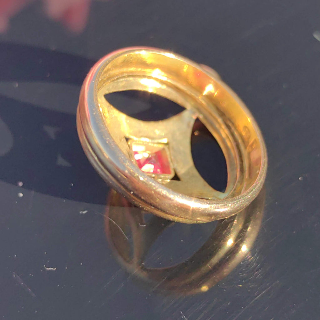 1900s Art Nouveau 14k Solid Yellow Rose Champagne Gold Pendant Lab Grown Ruby Liberty Style Elegant Medallion Gift for Her Present