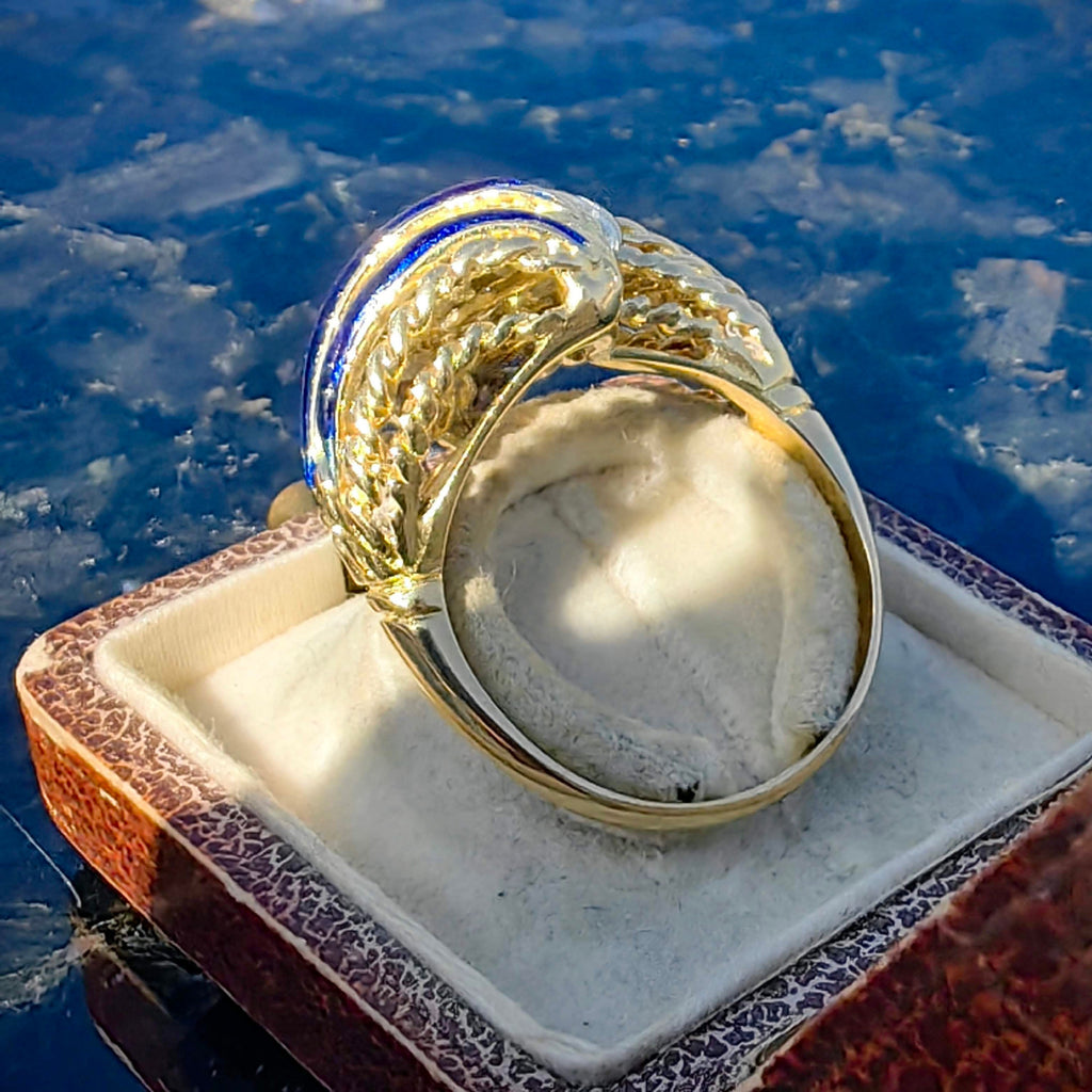 Vintage Antique Diamond Gold Blue Fire Enamel Statement Ring
