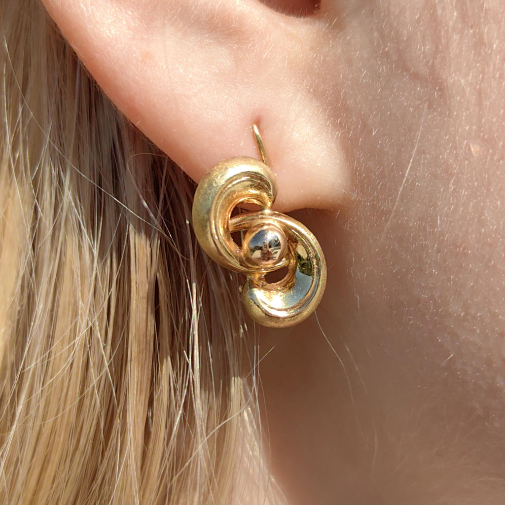 14K Solid Yellow Gold 1920s  Geometric Knot Infinity Lever Back Elegant Vintage Antique Retro Earrings Gift for Her Present