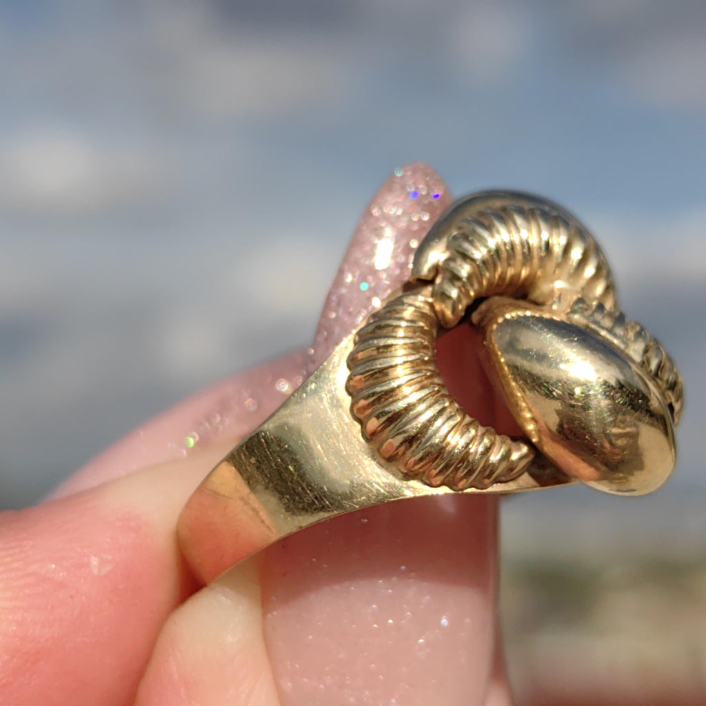Art Deco 14k Yellow Gold Snail Ring: 1940s Statement Jewelry