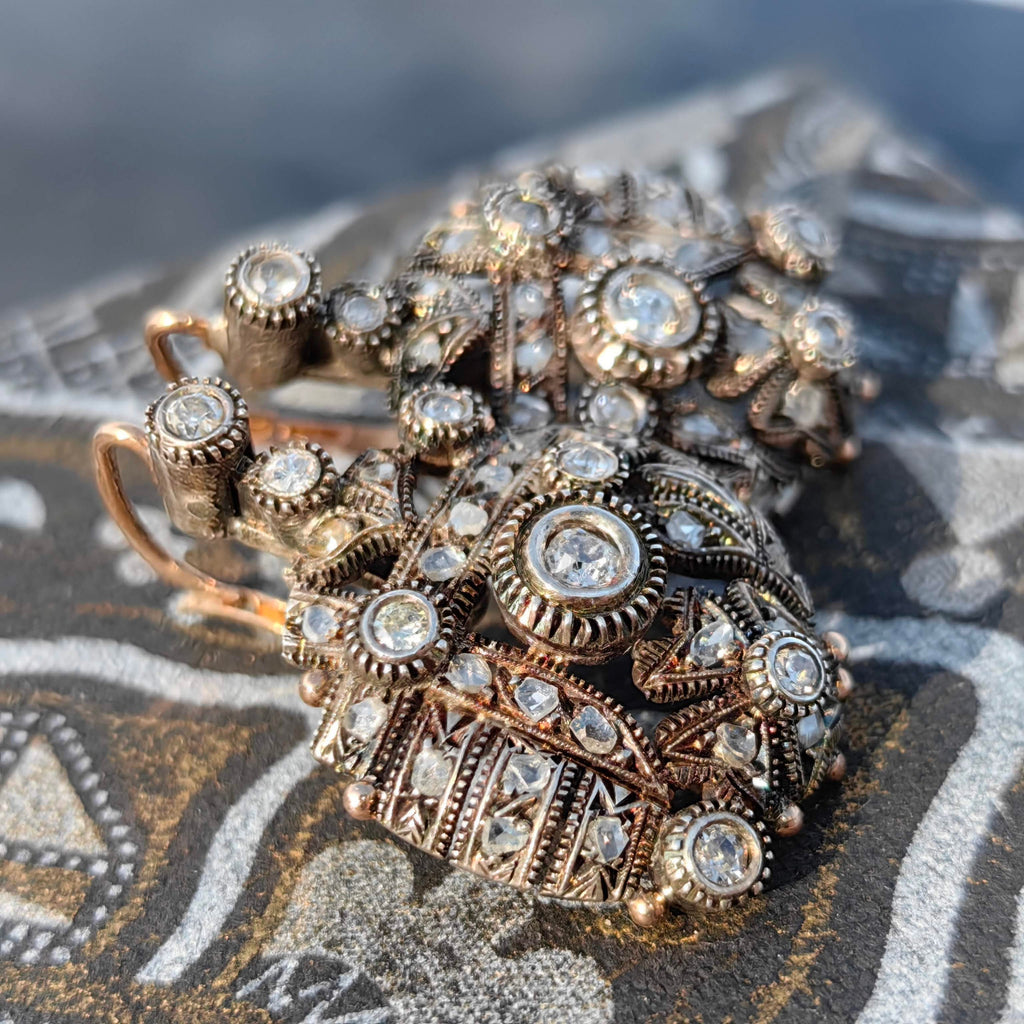 Art Deco 1920s Antique Vintage Diamond in Silver Setting Gold Statement Earrings
