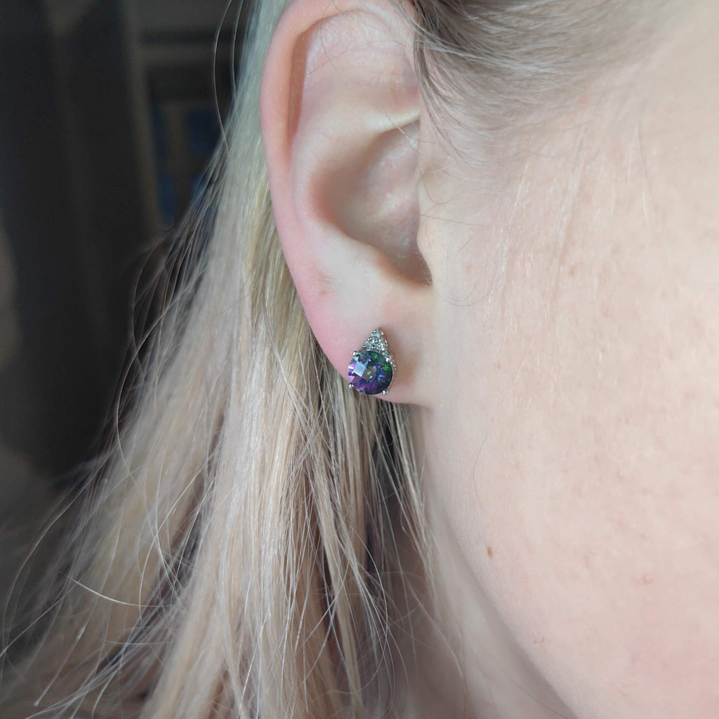 Mystic Topaz Diamond White Gold 14k Solid Gold Stud Cluster Antique Vintage Earrings