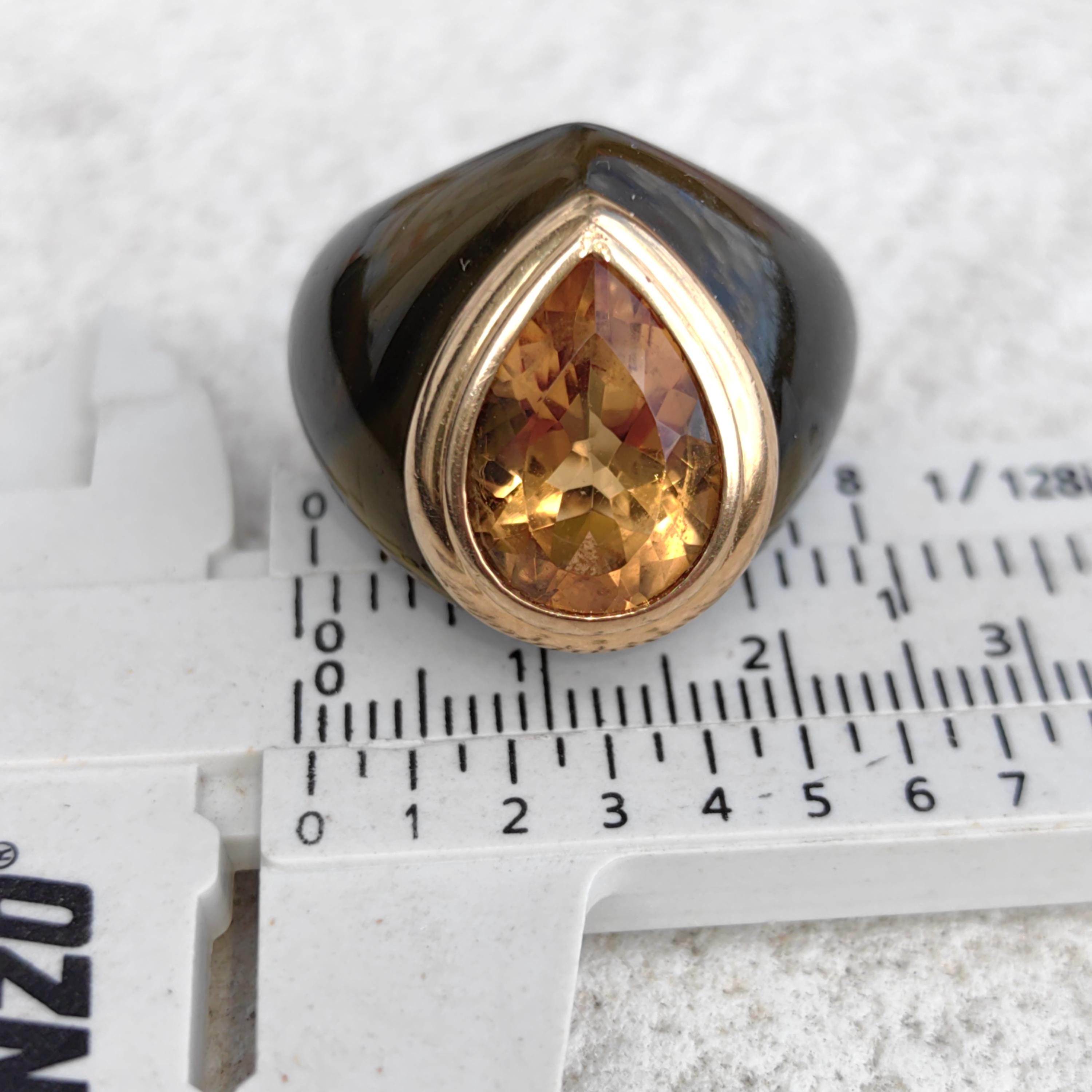 Golden Pear Citrine Ring 18k Yellow Gold Resin Band Statement Cocktail Ring
