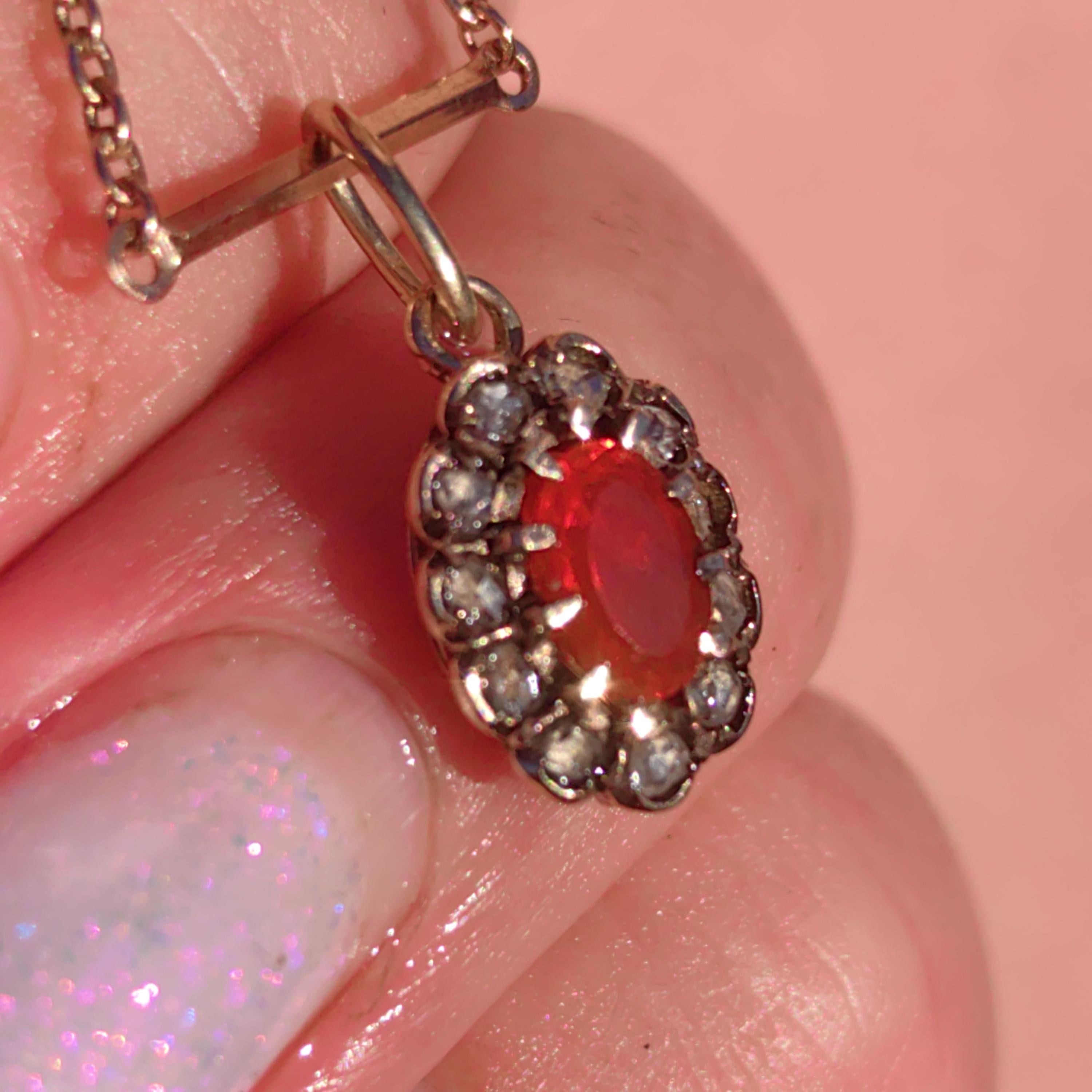 Victorian Fire Opal Pendant: 14k Yellow & Rose Gold Diamond Charm