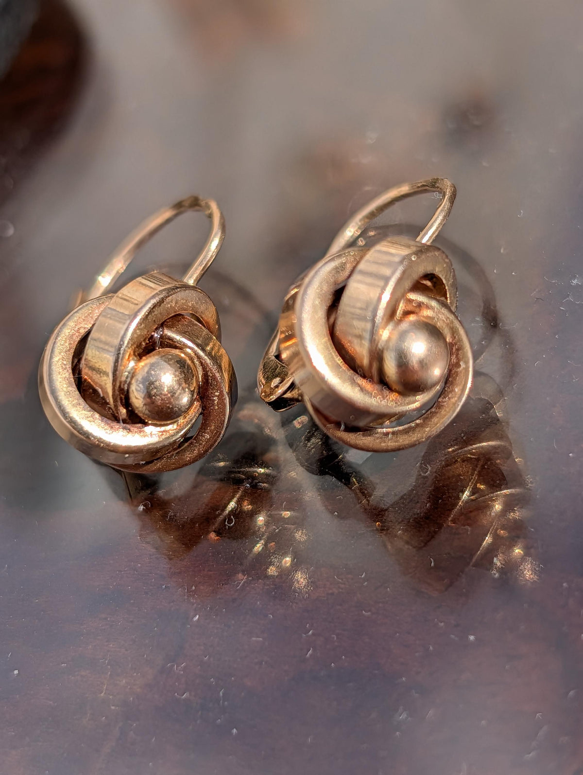 Vintage 14K Solid Yellow Rose Gold Love Knot Sleepers Dormouse Lever Back Closure Earrings Gift for Her Present