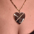 Diamond Heart Locked Pendant Solid 14k Gold Large Geometric Statement Jewelry