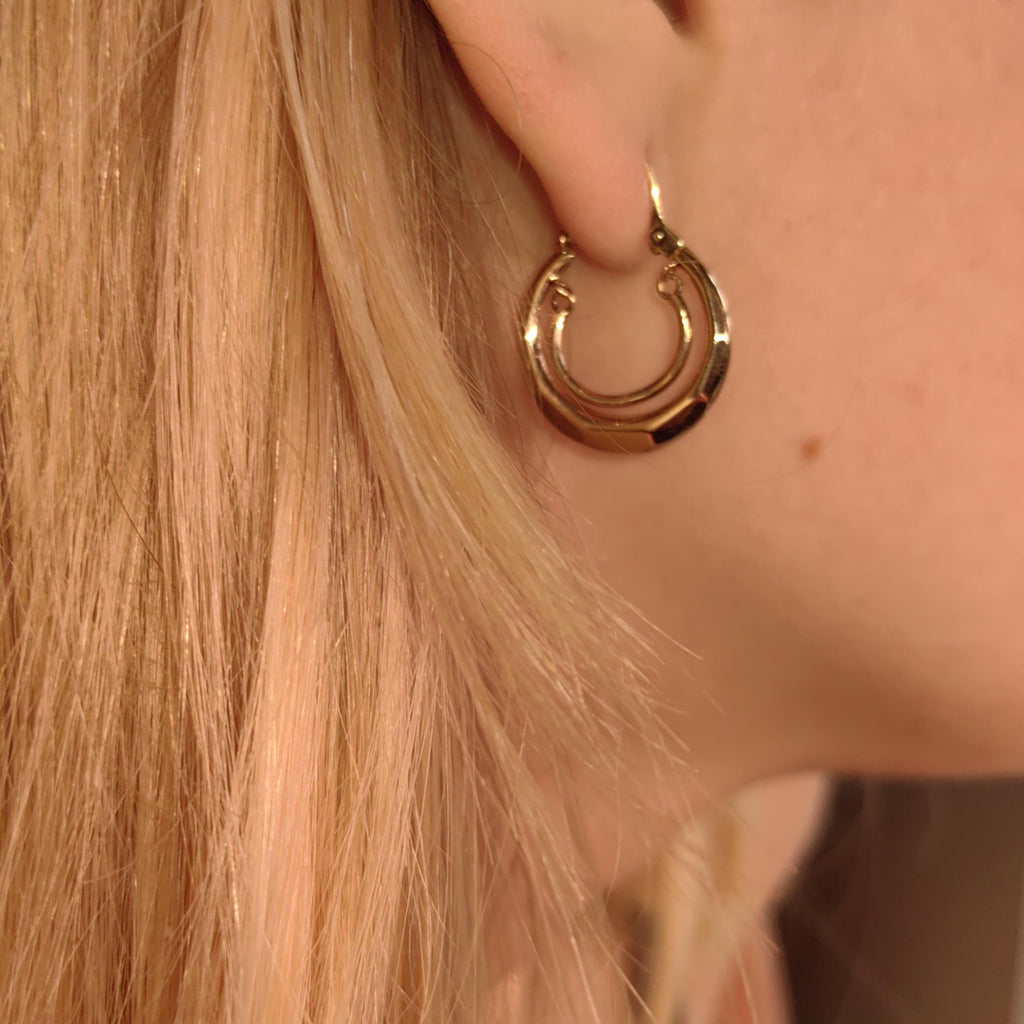 Antique 1920s Puffed Hoop 14k Hallmarked Solid Pink Yellow Gold Creole Dangle Handmade gipsy Earrings gift for her