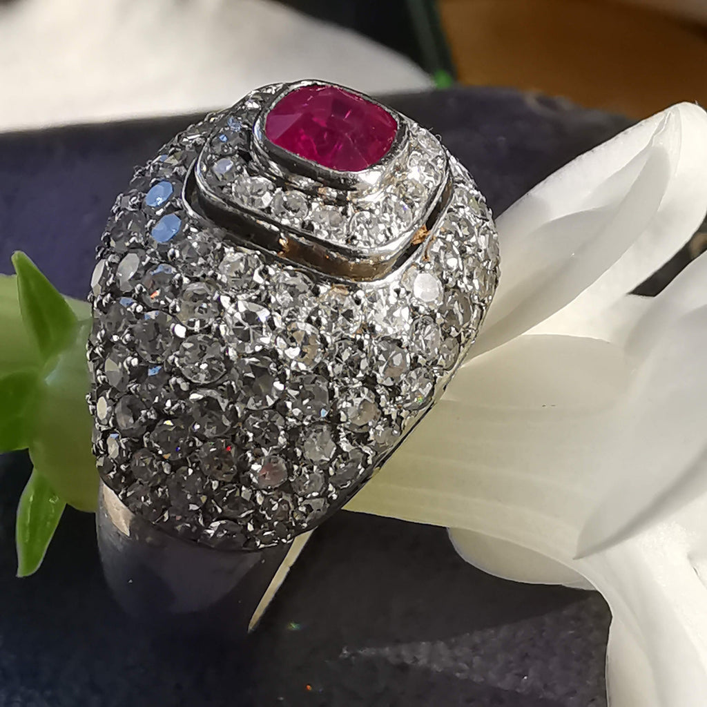 Original 1930sArt Deco 0.45ct Natural Ruby 0.95ct Diamond Platinum Ring