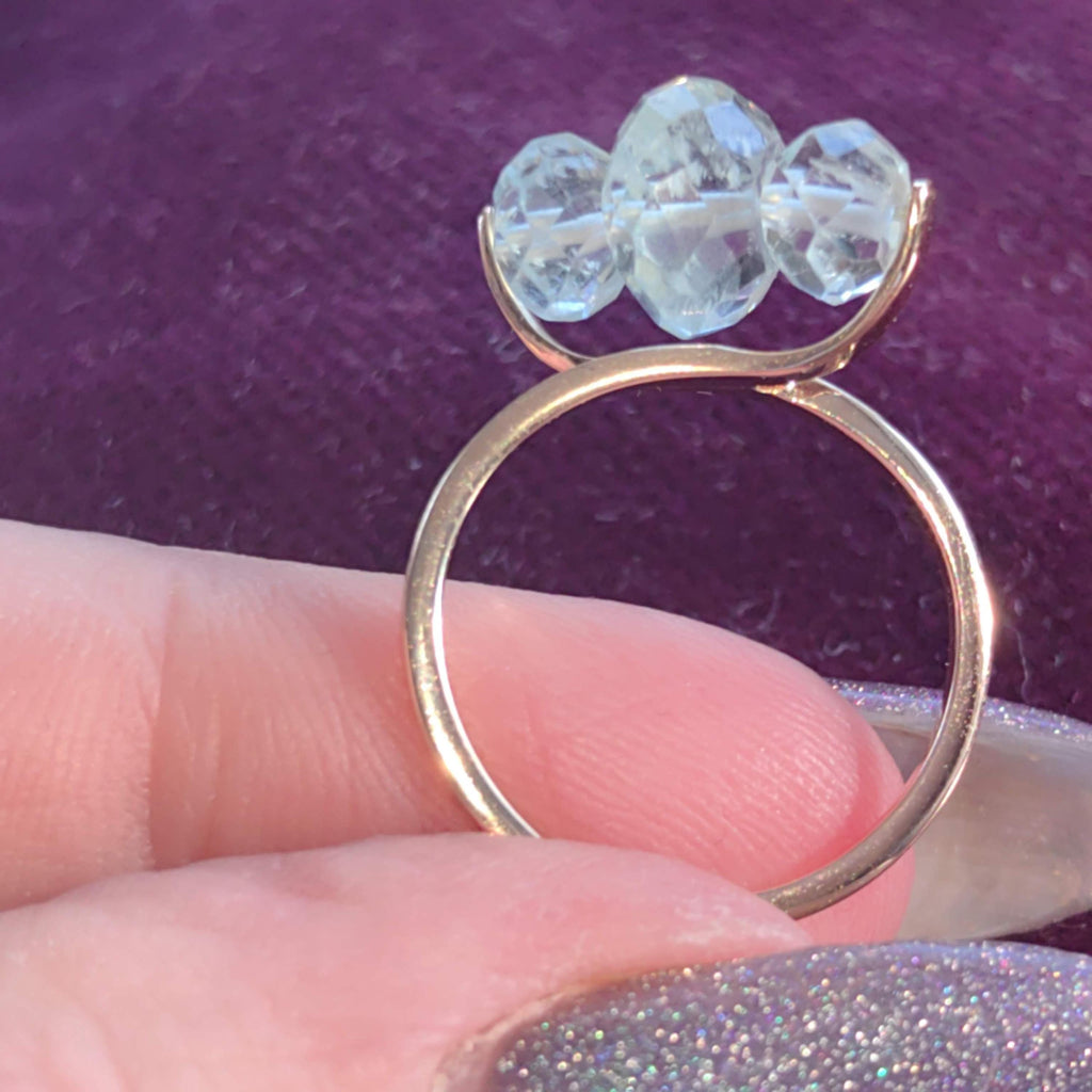 Light Blue Natural Aquamarine Solid 14k Yellow Gold 1980s Vintage Ring Geometric Band Elegant Gift for her Present