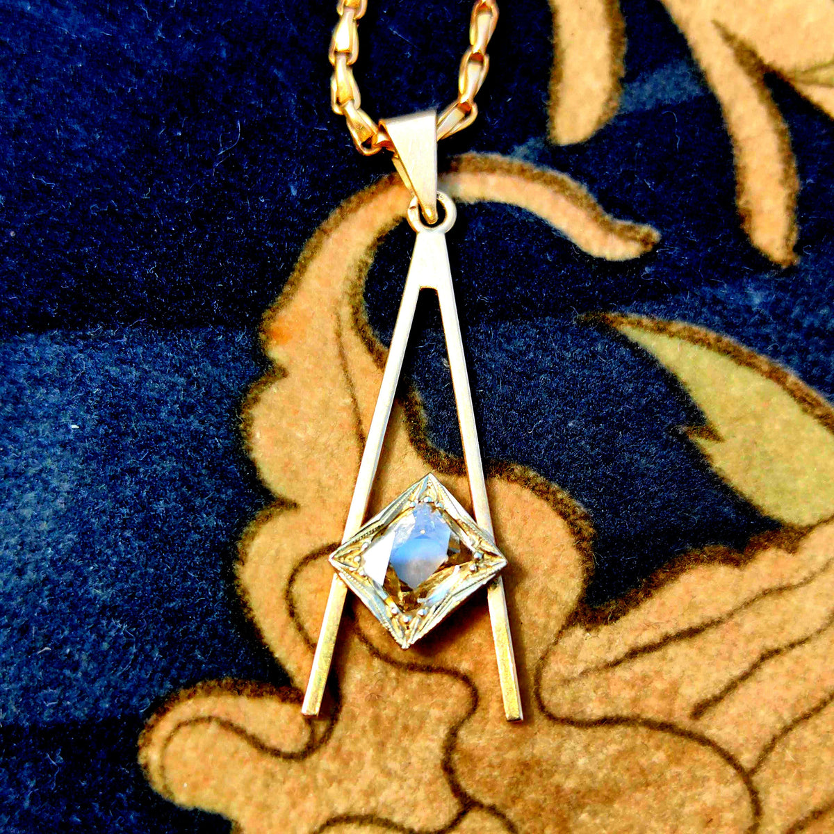 Vintage 14k Gold Masonic Pendant: Old Mine Cut Diamond Charm