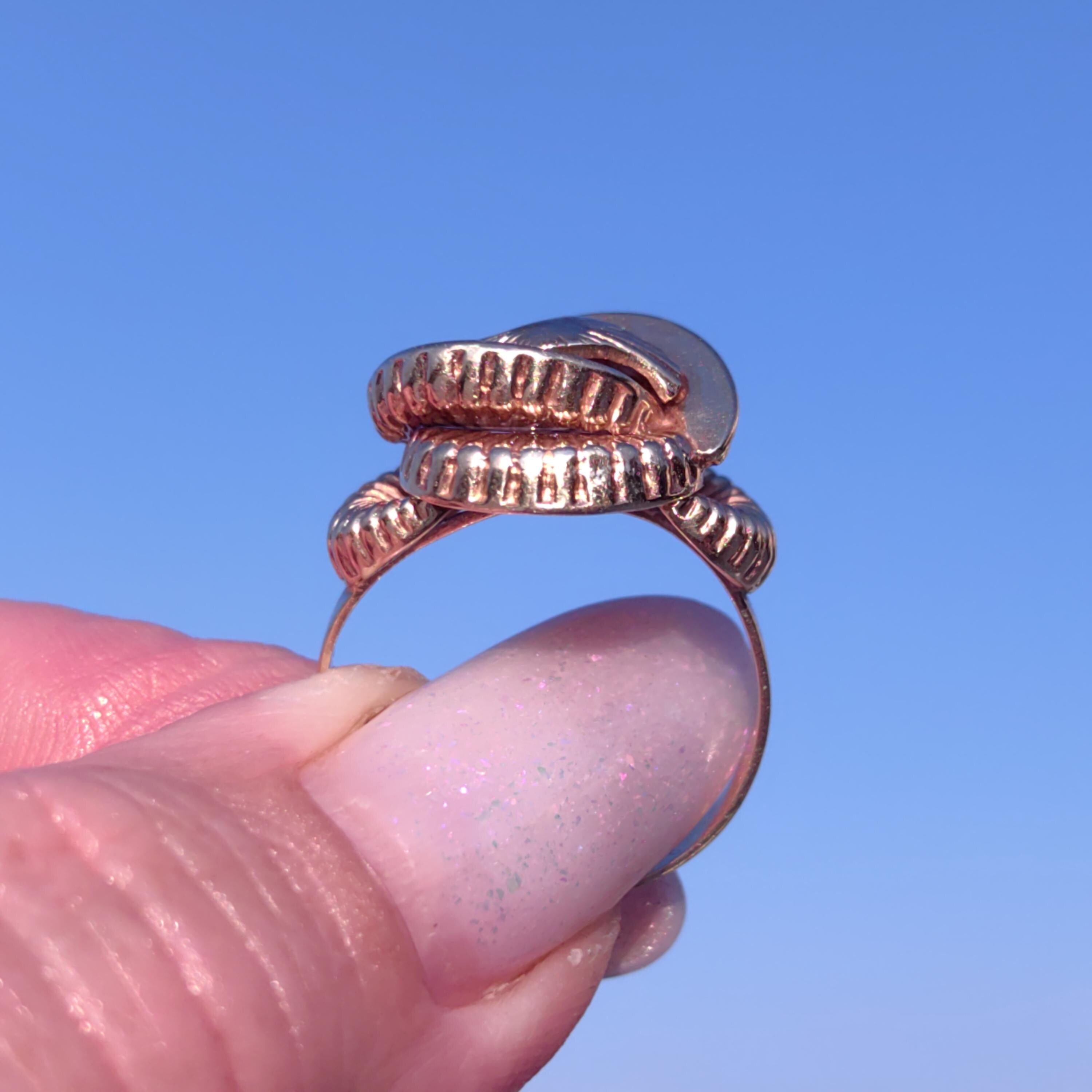 Art Deco 14K Rose & Yellow Gold Ring: Handcrafted Floral Geometric Band