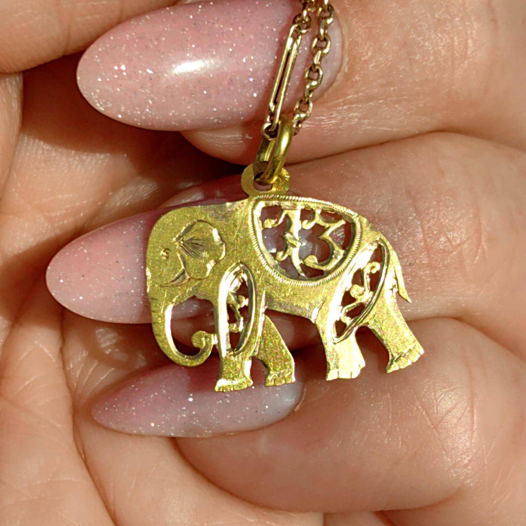 RESERVED FOR M.!!! 1900s Antique 18K Gold Elephant Pendant: Hand-Chiseled Filigree Charm