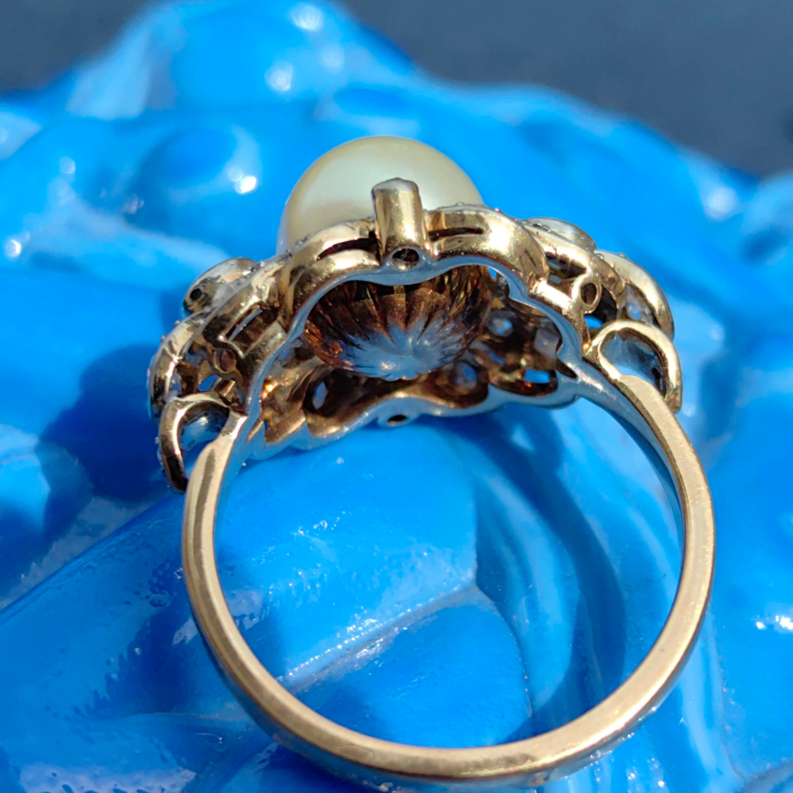 1920s Art Deco Pearl Diamond Ring: 14k Gold Wedding Engagement Ring