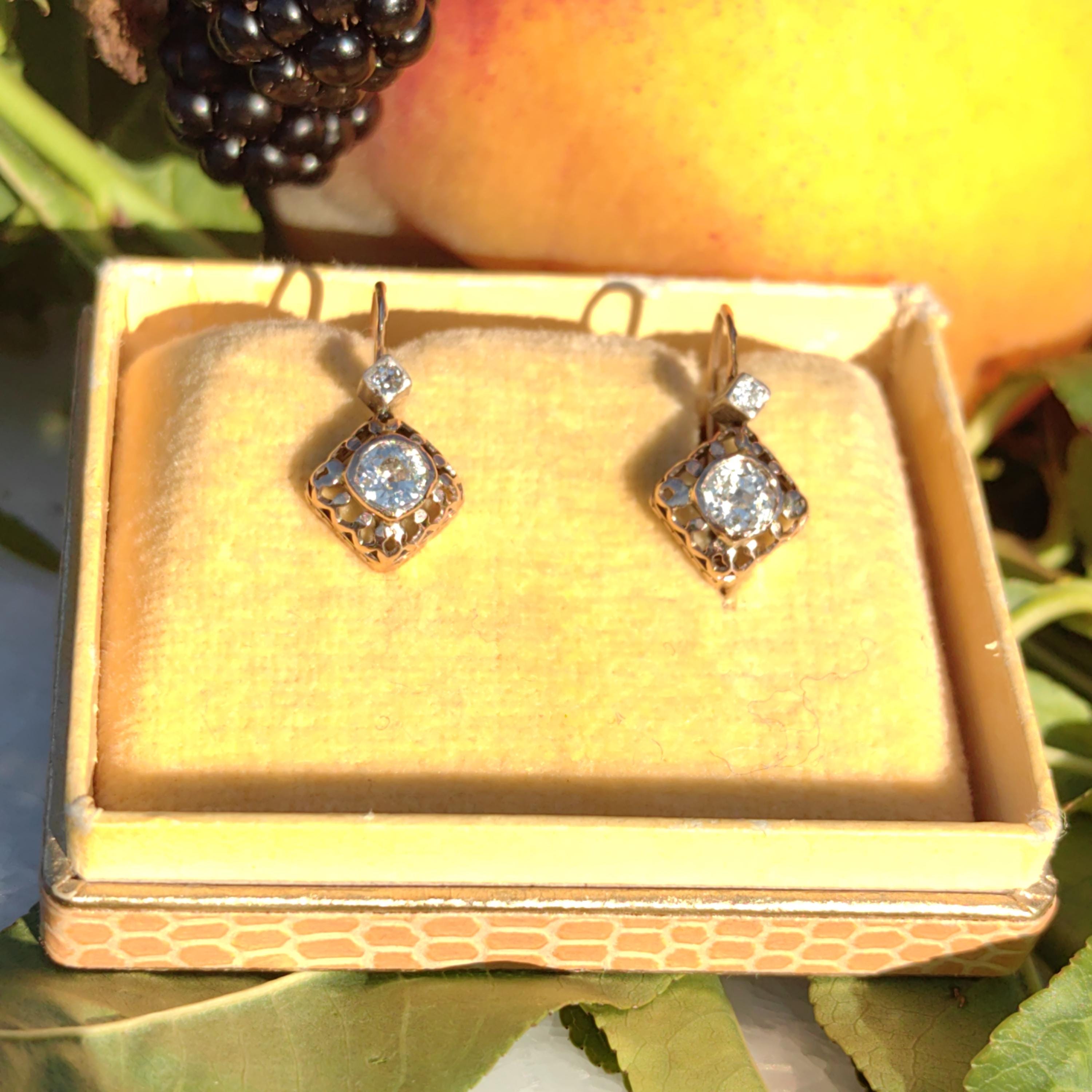 Art Nouveau Diamond 14K Gold Sleeper Earrings: Antique "Buds" Dormeuse