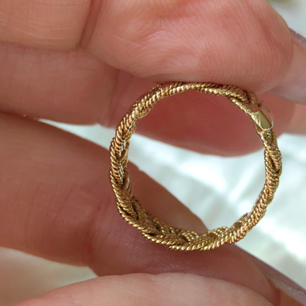 18k Yellow Gold Braided Knot Ring: Handmade Vintage Wedding Band