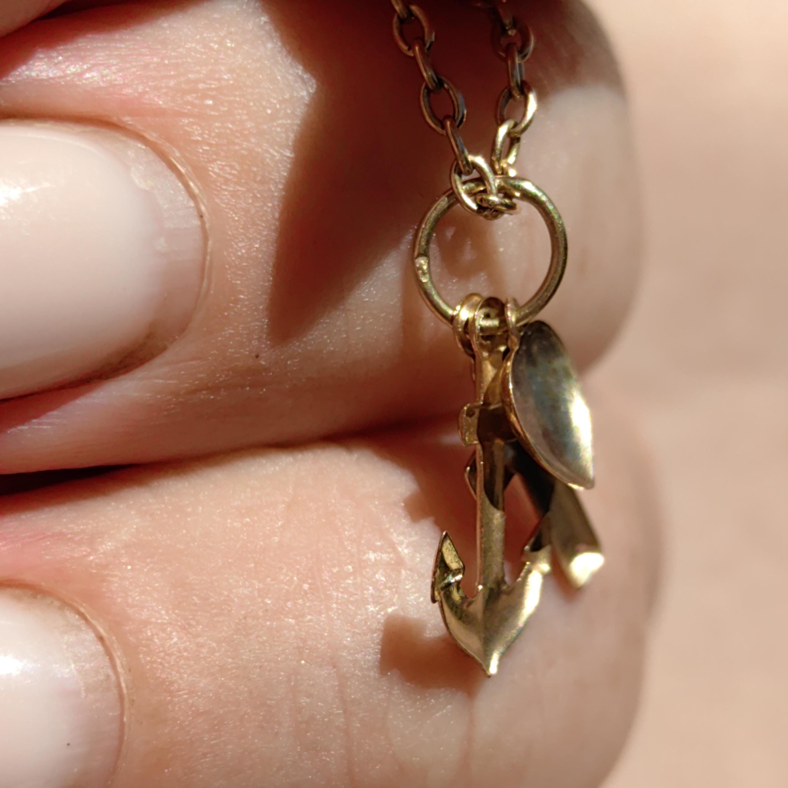 Vintage 14k Yellow Rose Champagne Gold Cross Heart Anchor Charm Pendant Art Nouveau Nautical Traveller Love Faith Christian Medal Gift