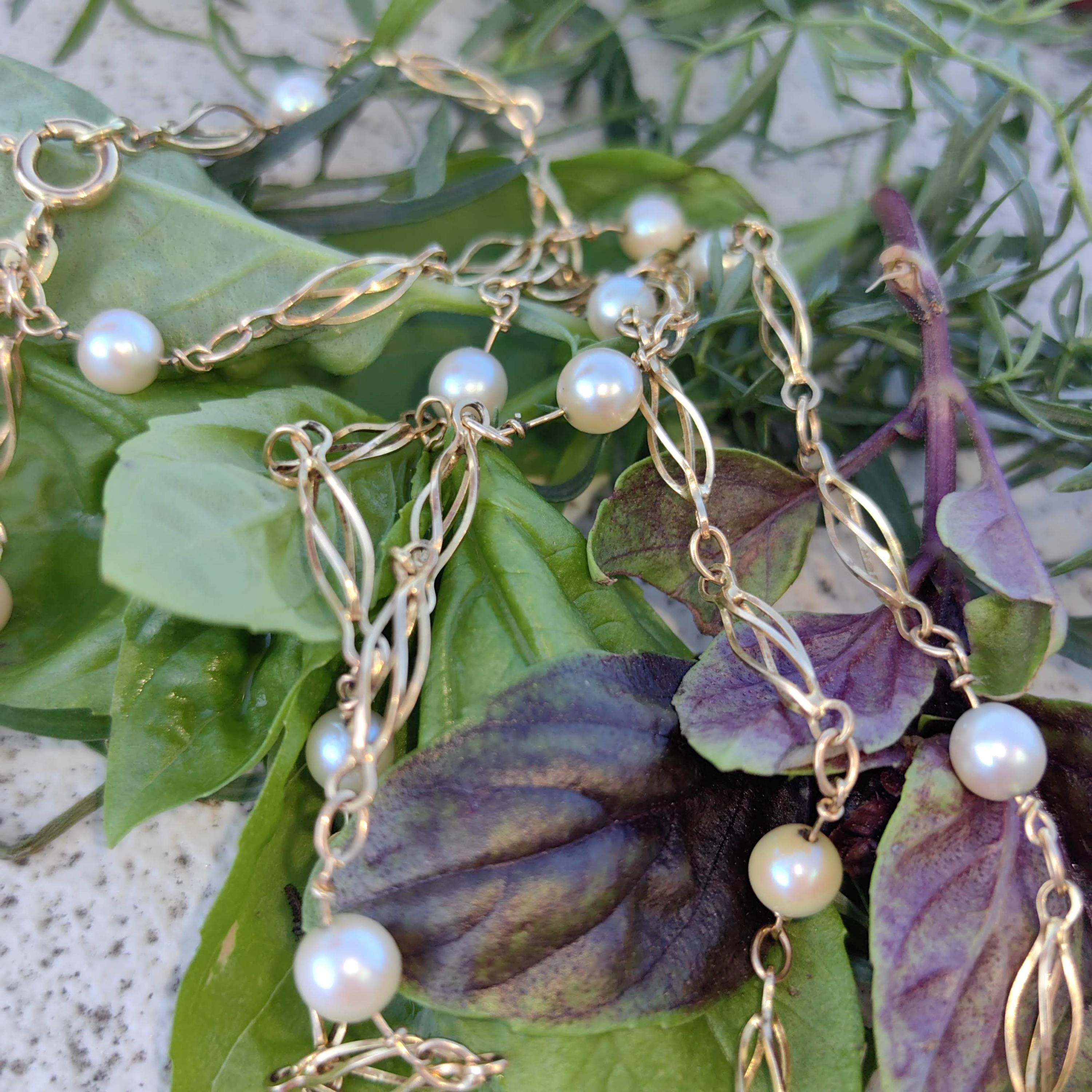 Vintage 14k Gold Pearl Beaded Chain Necklace - 73cm Art Deco Gift